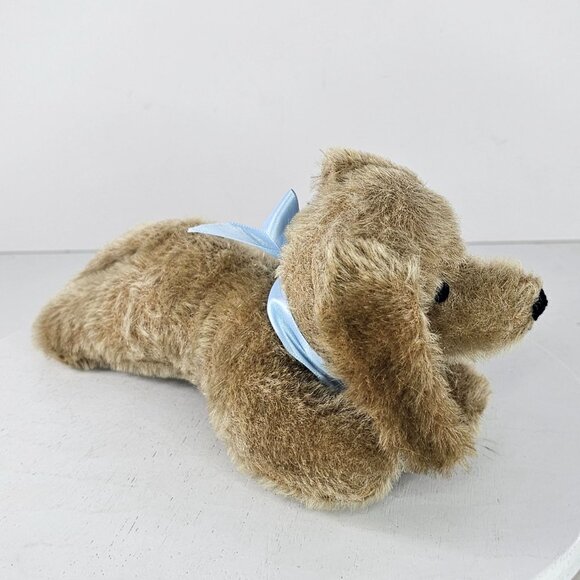 Vintage Steiff Mohair Dachshund Puppy Bazi Dog Lying Down Blue Ribbon Plush - Picture 3 of 10